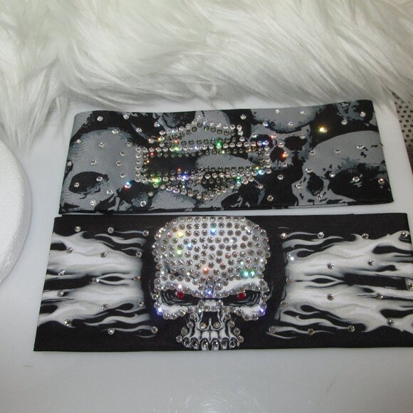 Blinged Out Riding Bandana's Swarovski Covered 2 Skull Themed STUNNING! - Picture 1 of 8
